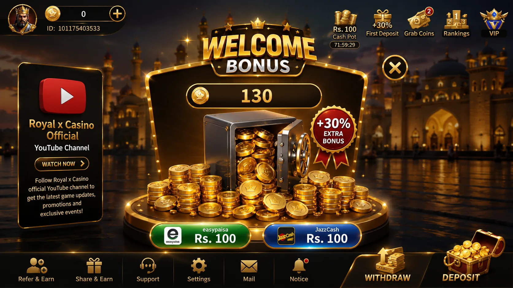 Welcome Bonus — Royal X Casino
